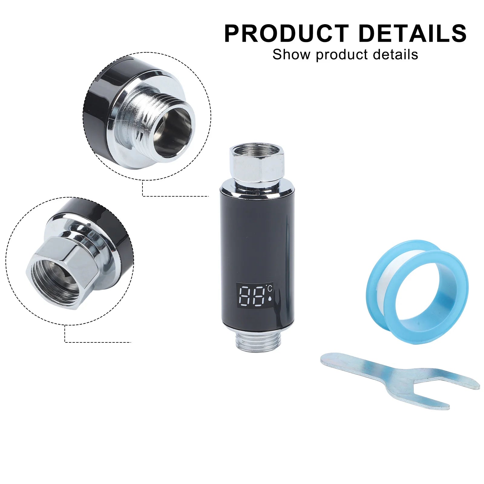 Digital Shower Thermometer LED Display 0–99°C | 3-Color Alert Shower Thermometer Oasis Select