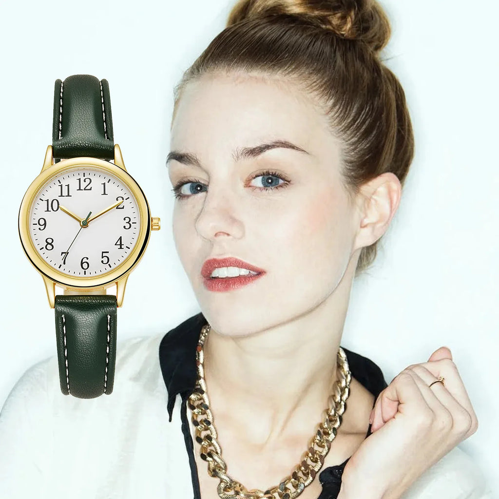 Women's Japanese Quartz Watch | Leather Strap Arabic Numerals Women's Quartz Watch Oasis Select Green