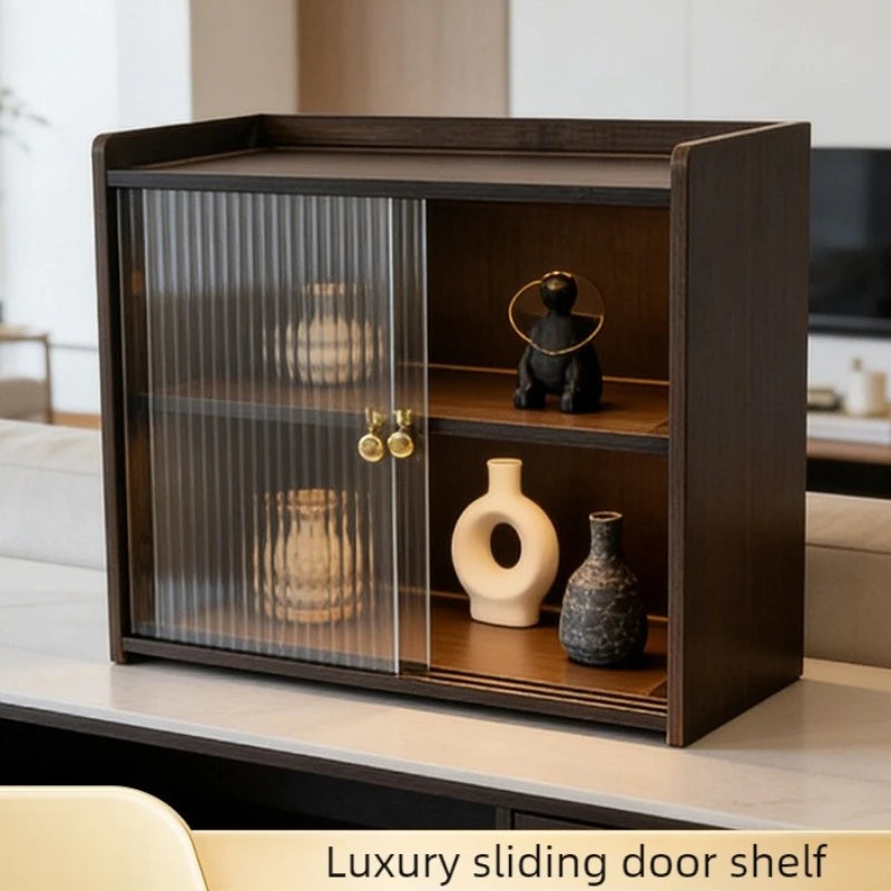 Premium desktop storage rack, no punching cup holder ornament with sliding door, living room finishing dust locker Oasis Select