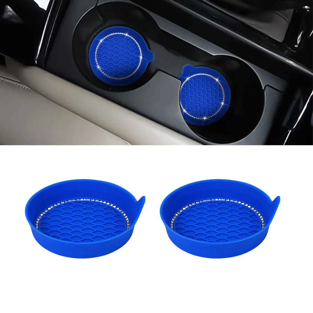 Bling Rhinestone Car Cup Holder Coasters | Non-Slip Rubber Pads