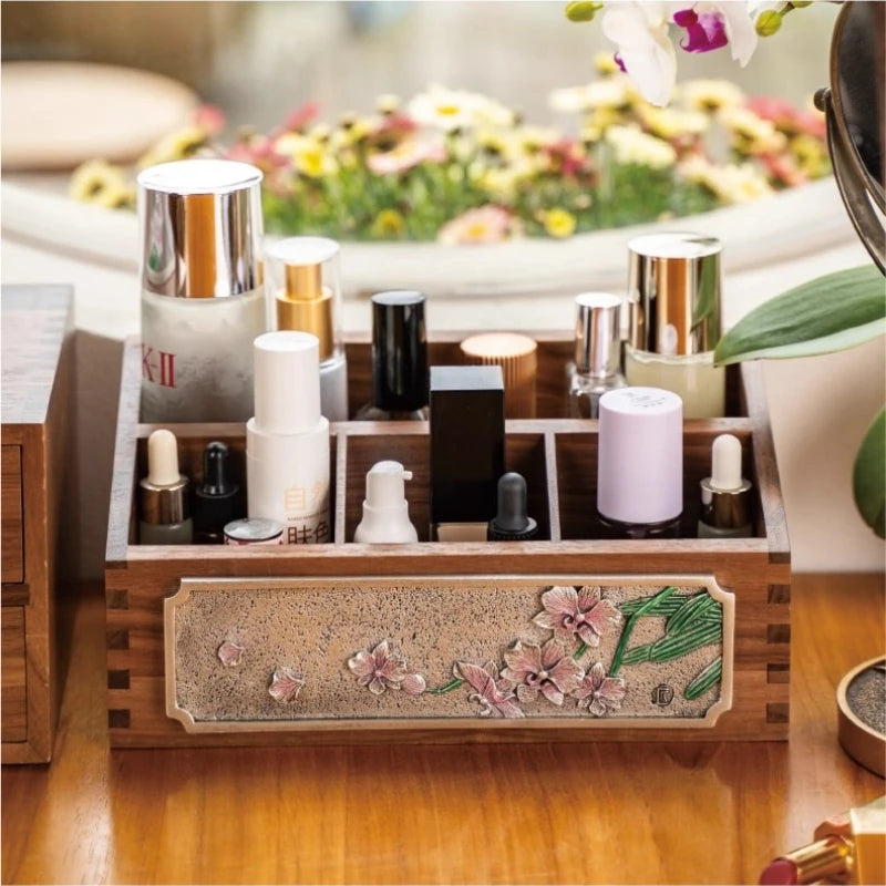 Black Walnut Chinese Living Room Solid Wood Storage Box Multi Functional Dressing Table Desktop Cosmetics Storage Ornament Oasis Select