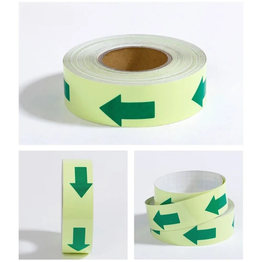 5M Length Emergency Exit Luminous Tape Waterproof Glow ln The Dark Anti-Slip Floor Marker Sign Arrow Design Safety Exit Marker Oasis Select