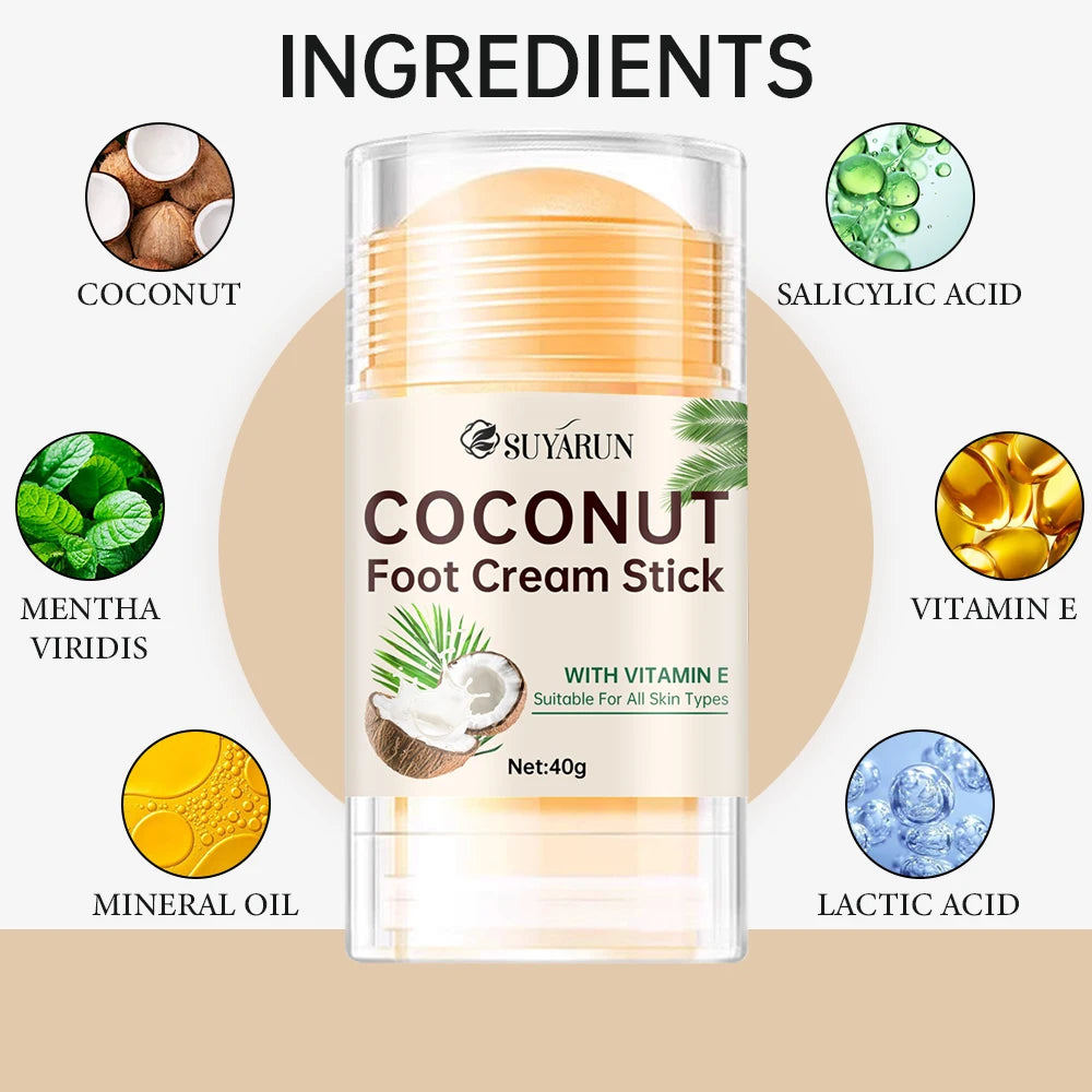 SUYARUN Coconut Foot Balm Stick for Cracked Heels Repair, Moisturizing Heel Care, Hydrating & Portable Dry Skin Treatment. Oasis Select