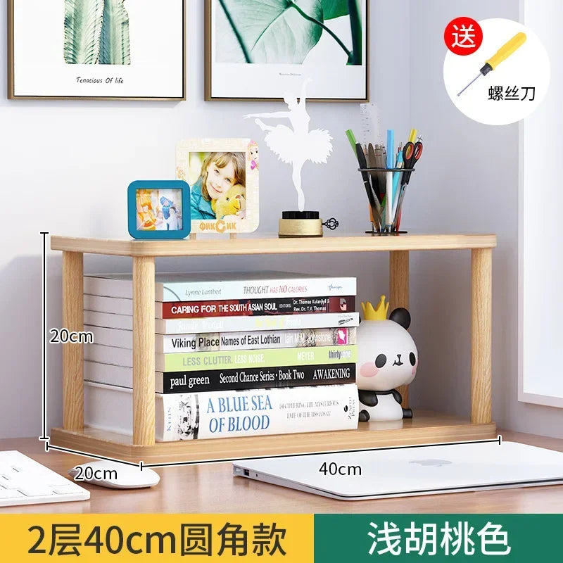 Minimalist Wooden Desktop Bookshelf | Multi-Layer Desk Organizer