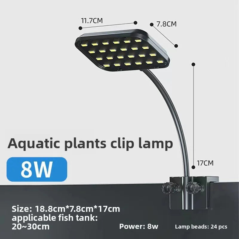 Fish Tank Aquatic Plant Lamp High Brightness Full Spectrum Aquatic Plant Lighting Black Clip Light Universal Adjustment Oasis Select 8W China Mainland