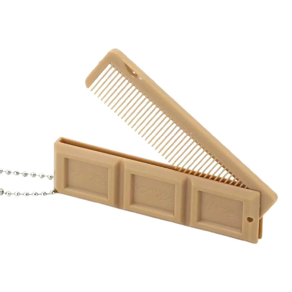 2 in 1 Foldable Hair & Makeup Comb, Chocolate-Shape Folding Comb with Mirror Portable Massage Comb Brush for Travel Hair Styling Oasis Select B