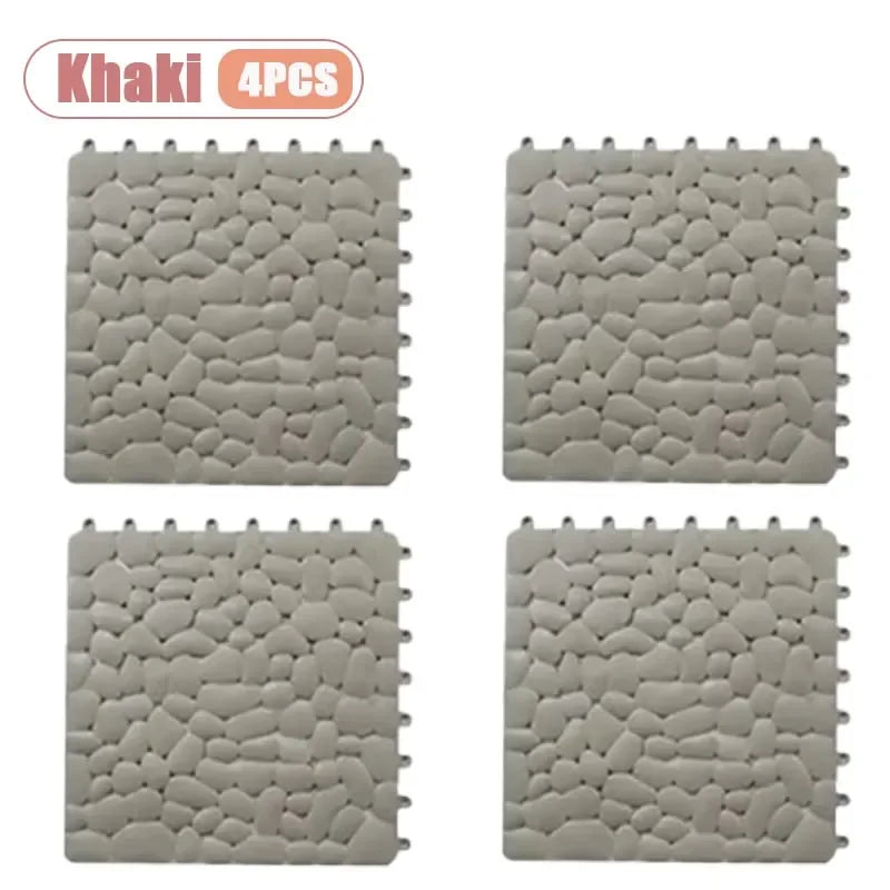 1-10PC 30X30cm Bathroom Pebble Non Slip Mat Waterproof Splicing Shower Pad for Toilet Room Floor Drop Resistant Foot Cushion Mat Oasis Select Khaki-4PCS