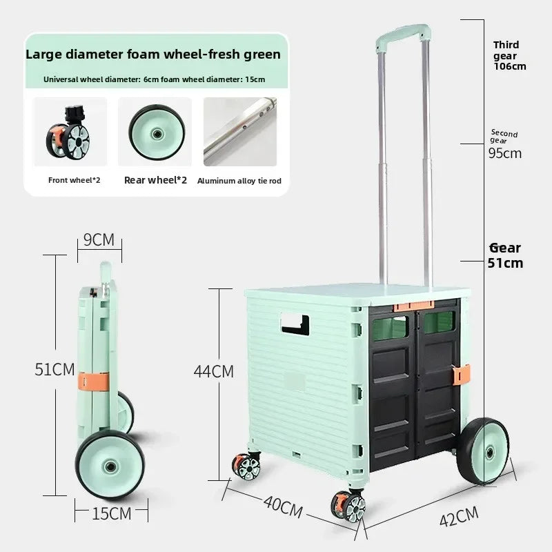 shopping cart vegetable cart trolley cart household folding oversized wheel climbing stairs trolley supermarket shopping cart Oasis Select Green-BY06-F