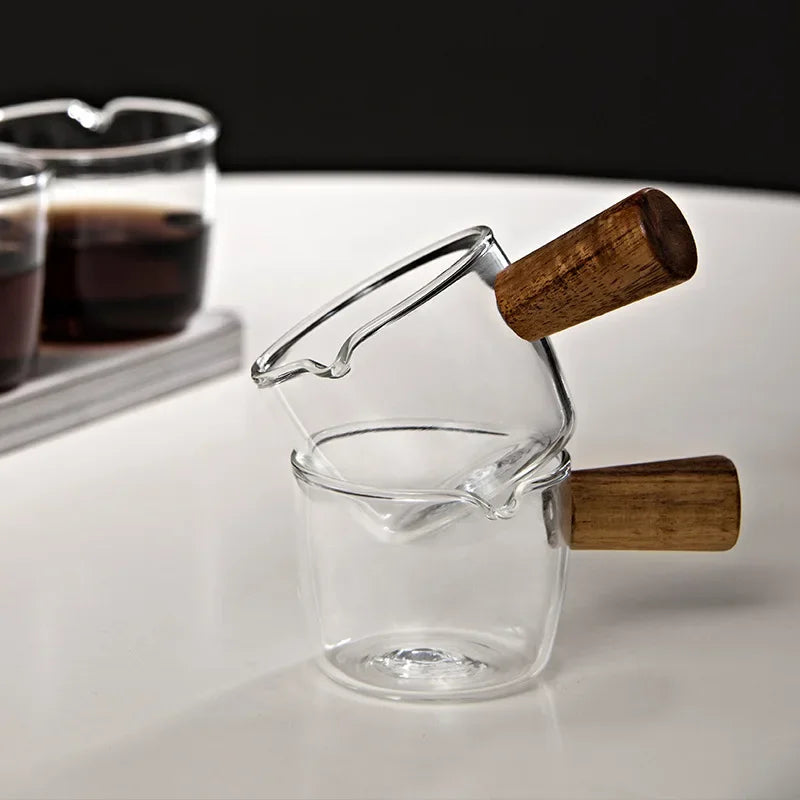50/75ml Espresso Measuring Cup with Wood Handle Glass Single Mouth Mini Milk Jug Multi-function for Household Coffee Supplies Oasis Select