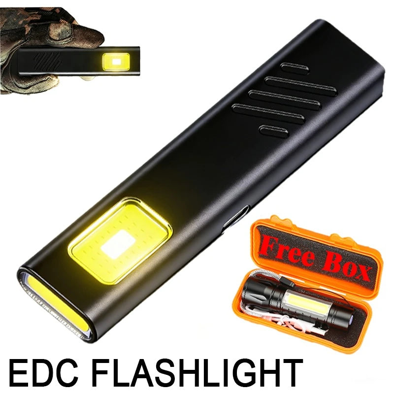 Powerful Mini COB LED Keychain Flashlight USB C Rechargeable Hanging Work Light Waterproof Keyring Camping Walking Pocket Lamp Oasis Select EDC Flashlight C Set