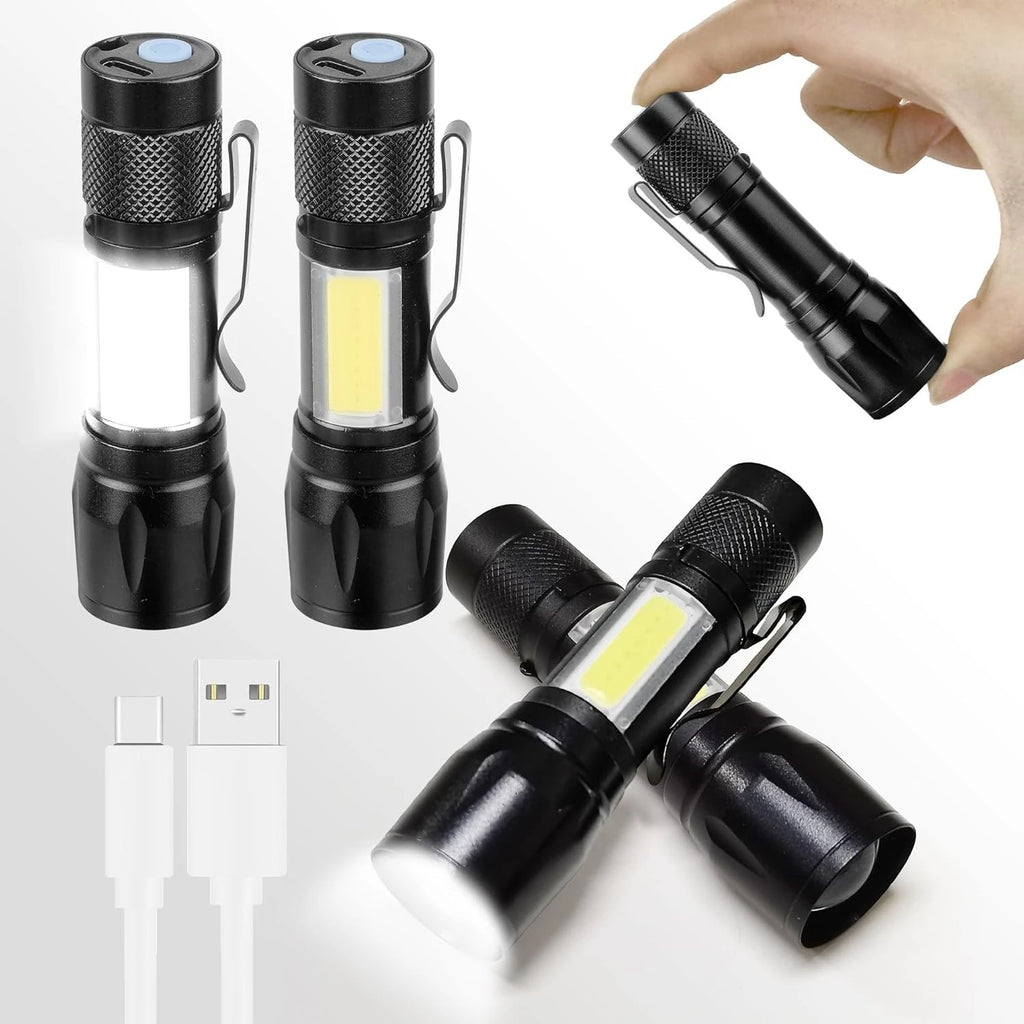 COB+XPE Mini LED Pocket Flashlight with Pen Clip Portable USB Rechargeable Torch Outdoor Zoomable Light Tactical Lantern Lamp Oasis Select
