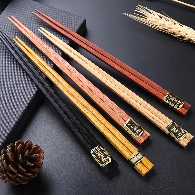 5 Pairs Reusable Chinese Wooden Chopsticks Natural Wooden Chopsticks Tableware Pizza noodle tools 5 colorsr Chinese Bag Oasis Select