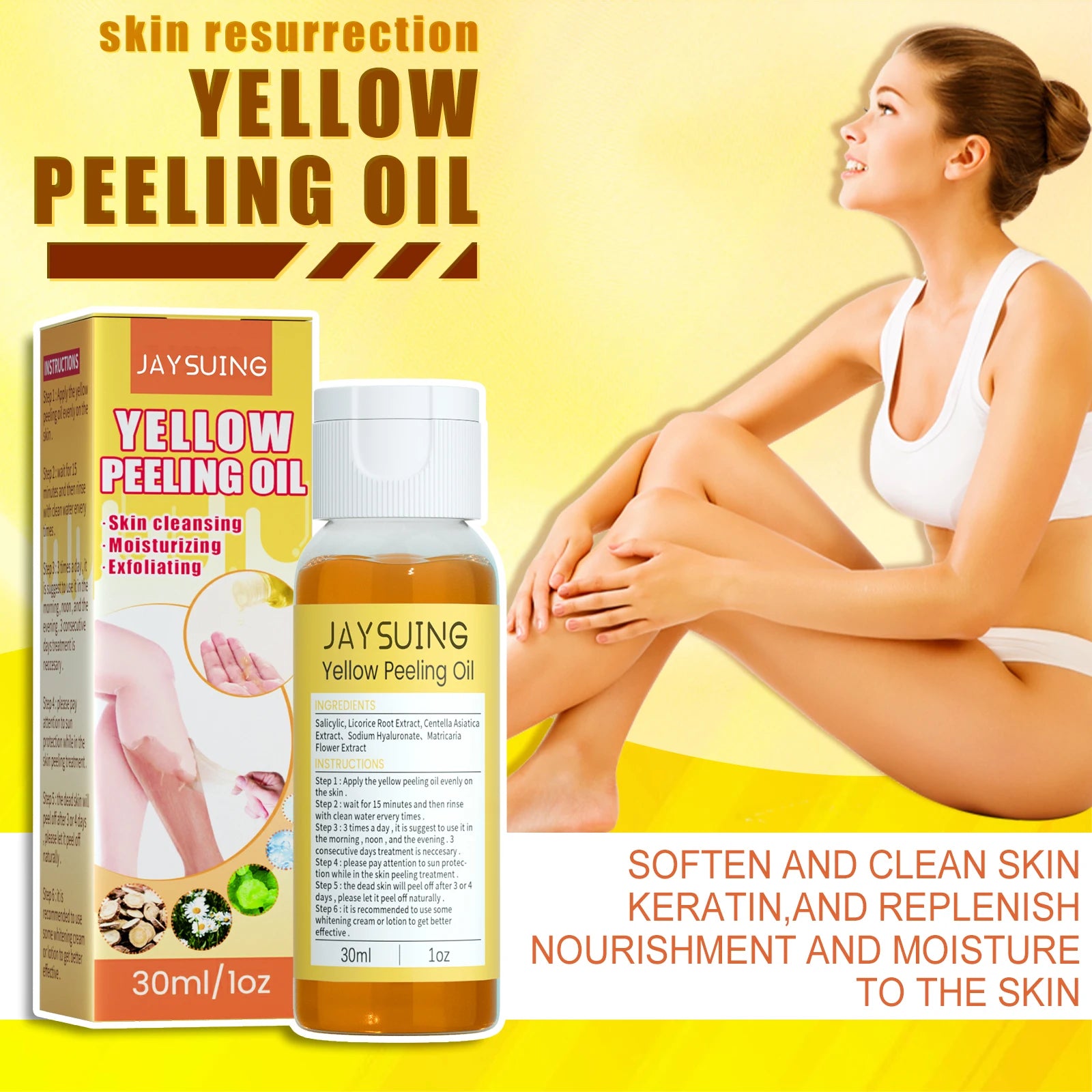Jaysuing Yellow Peeling Oil – Brighten & Exfoliate Face & Body Exfoliating Peeling Oil Oasis Select