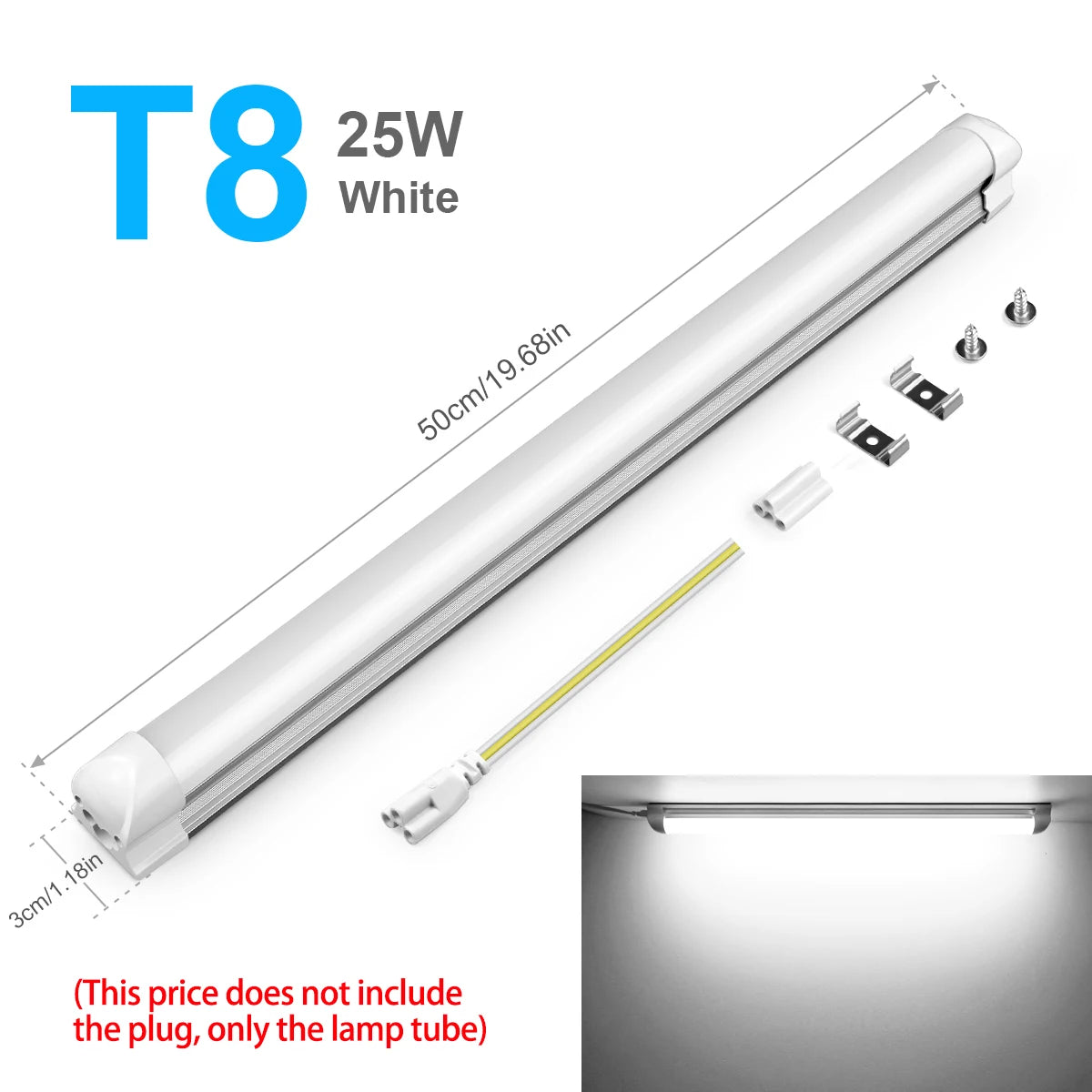 T5/T8 Led Tube Light 15W/25W Aluminium Bar Lamp 50CM 2835LEDs Ceiling Wall Lamps for Indoor Workbench Warehouse Garage Lighting Oasis Select T8 White No Plug