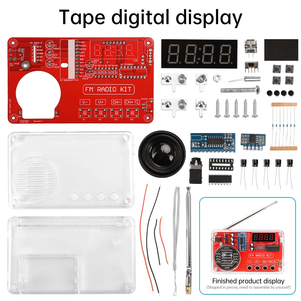 DIY FM Radio Electronic Kit 50-108MHz Adjustable IC RDA5807 with LED Digital Display DIY Soldering Kit 3W Speaker Dual Power Oasis Select Type B