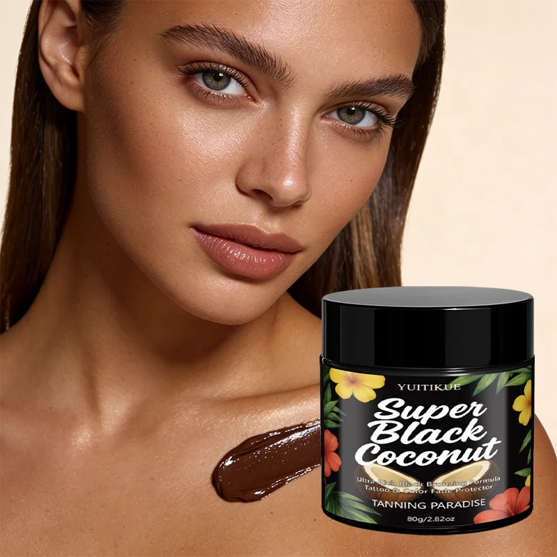 YUITIKUE Super Black Coconut Tanning Cream - Ultra Rich Bronzing Formula, Natural Tropical Glow, Long-Lasting Tan 80g Oasis Select
