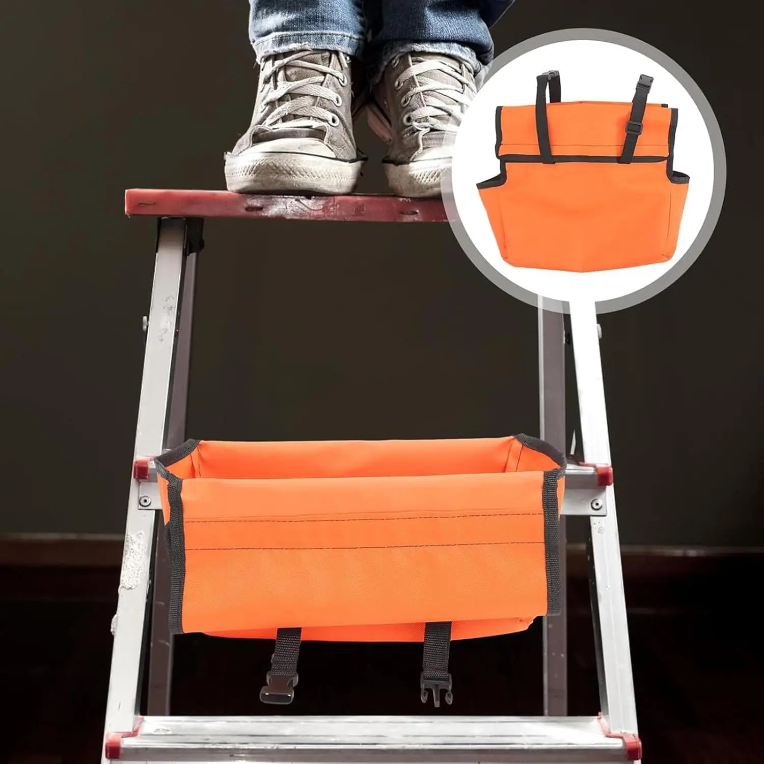 2/4 PCS Ladder Tool Caddy for Scissor Ladder Heavy-Duty Hands-Free Storage Pouch with Secure Mount for Electricians Carpenters Oasis Select