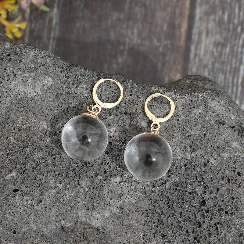 SXH 1PC Fashion Spherical Glass Dangle Earrings For Women Accessories Gift Hoop Earrings Party Jewelry Gift Oasis Select