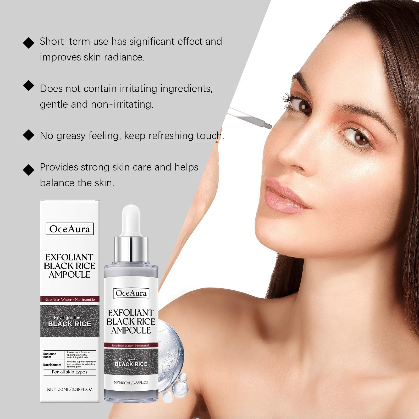 Oceaura Black Rice Exfoliating Liquid Deeply Cleansing Shrink Pores Nourish Oil Control Remove Dead Skin Body Exfoliate Serums Oasis Select
