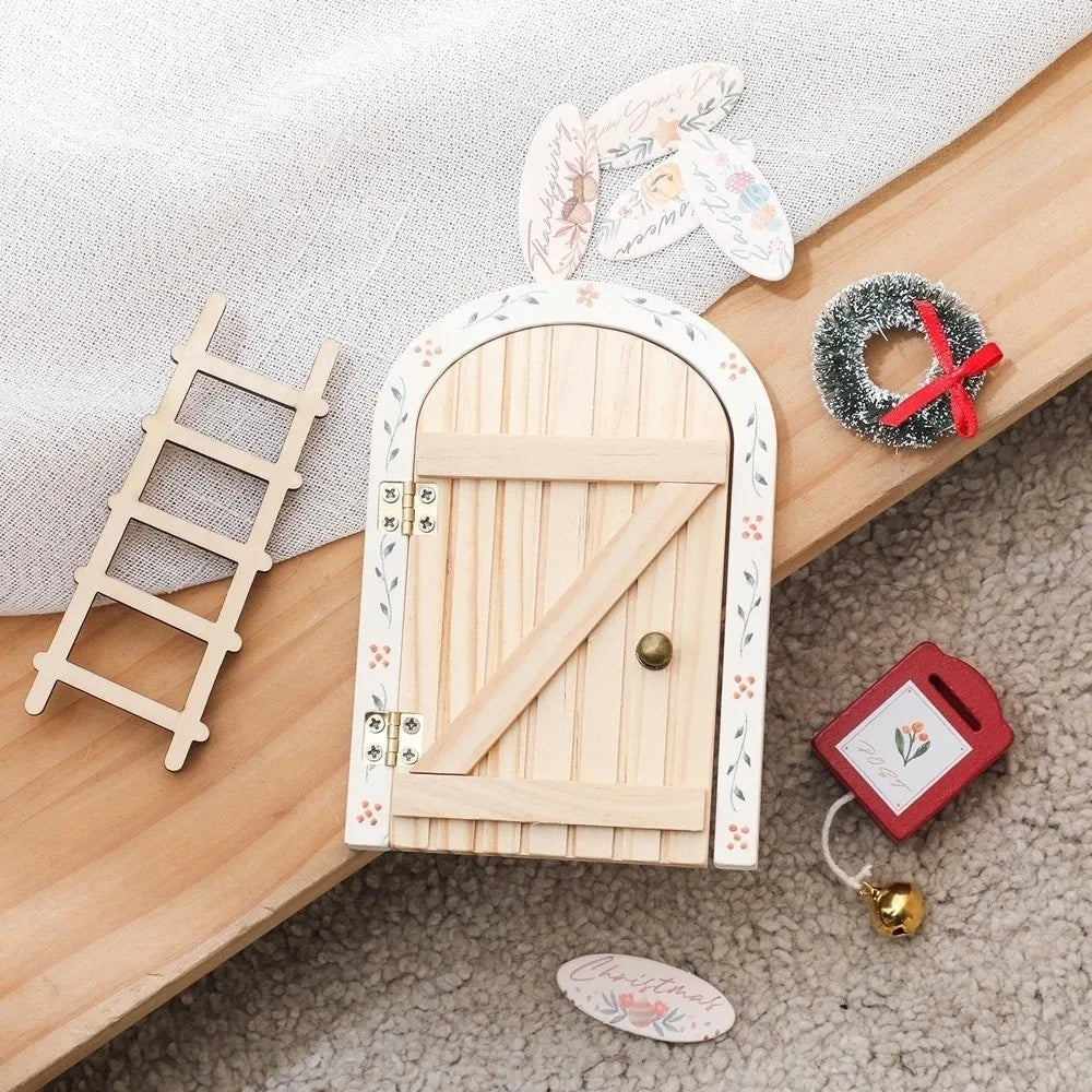 Cute Mini Fairy Elf Door Cartoon Christmas Room Decoration Wooden Elf Door Baby Gifts Dollhouse Cartoon Elf Door Oasis Select