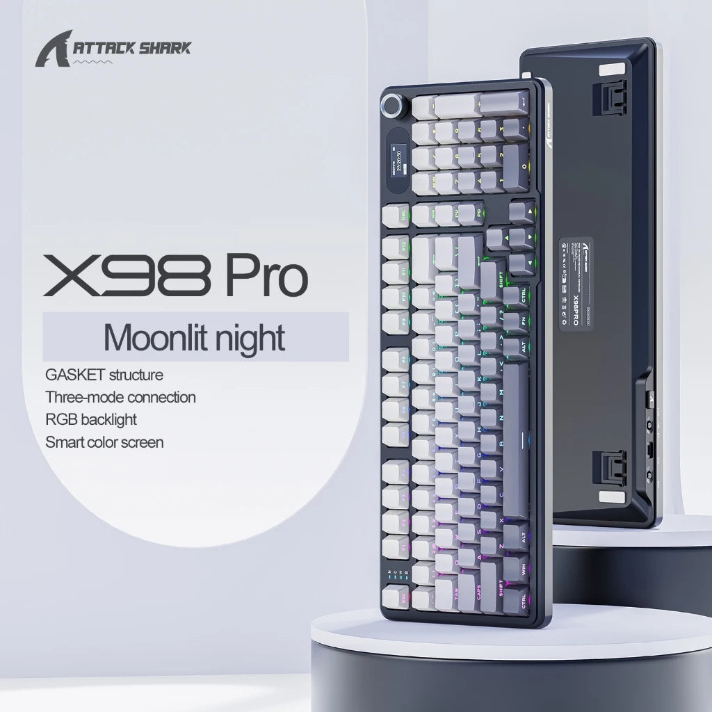 Attack Shark X98 Pro Mechanical Keyboard 3-Mode Wireless (BT/2.4G) Gasket Mount Hot-Swap RGB & TFT Screen | 4000mAh 80% Layout Oasis Select X98pro-moonlit night