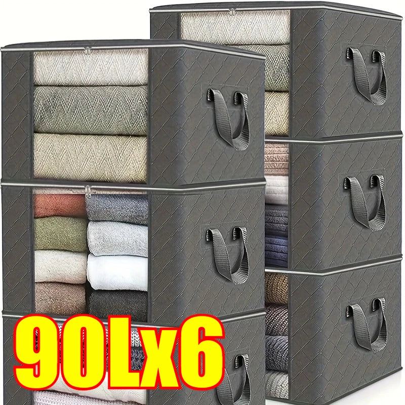 1/4/6/9pcs Durable Storage Bags with Handles - Foldable Closet Organizer for Clothing, Blankets, Comforters, Bed Sheets, Pillows Oasis Select 6PCS-90L