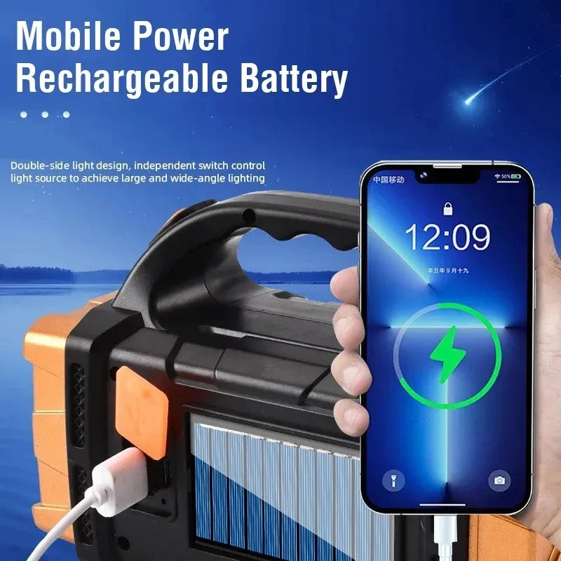 Portable Powerful USB Rechargeable Flashlight Solar LED Light with COB Work Light 4 Gear Charge Mobile Phone Camping Lamp Oasis Select