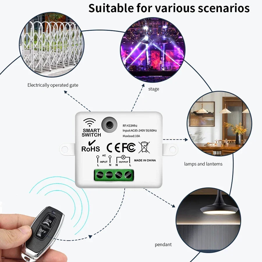 RF433MHz Wireless Remote Control Light Switch 10A Relay Wireless Light Switch Oasis Select