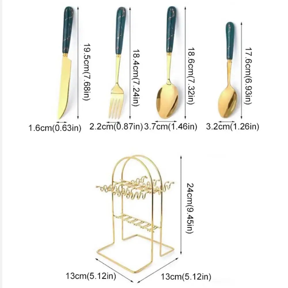 24-Piece Marbled Stainless Steel Cutlery Set with Storage Rack Cutlery Flatware Set Oasis Select