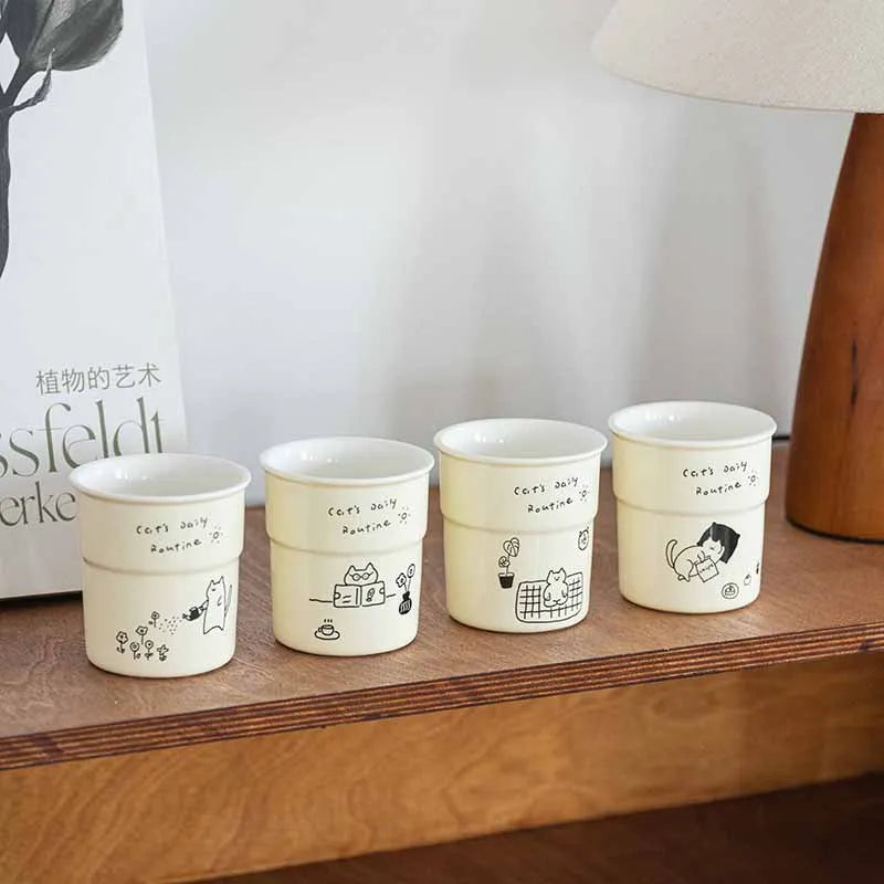 225ml Ceramic Cup Cute Cat Illustrations Coffee Cup for Kitchen Coffee Shop Restaurant,Latte Mug,Drinkware Gift Souvenir Oasis Select