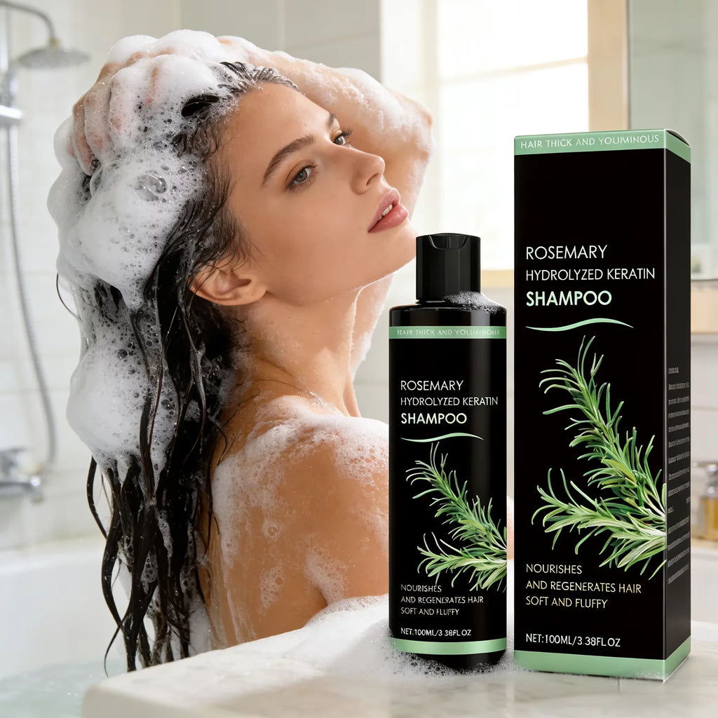 Natural Rosemary Hydrolyzed Keratin Shampoo Deep Nourish Scalp Care Strengthen Damaged Hair Oil Control For Men Women 100ML Oasis Select