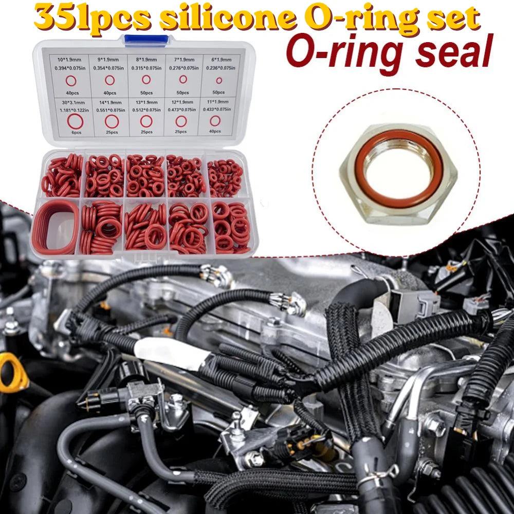 silicone O-ring set 10 Sizes Oil Heat Resistant 351pcs For Cars Pipelines Circular rubber Sealing Ring Gasket Pad Oasis Select