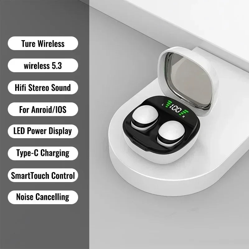 Mini 5.3 wireless bluetooth headset small earbuds sleep work sports invisible headphones HD HIFI bass sound quality earphones Oasis Select White