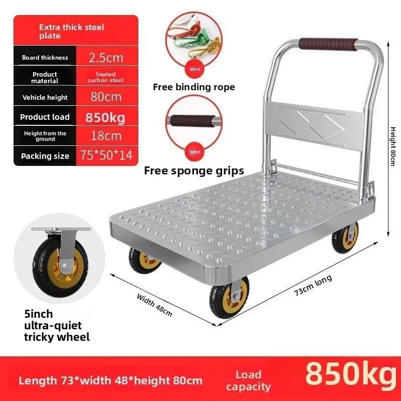 Steel plate pulling trolley trolley trolley handling thickened foldable portable silent trailer pulling flat truck Oasis Select 73-48-5-C