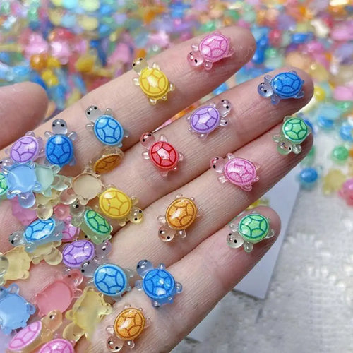 100Pcs Mixed Nail Art Resin Cartoon Little Turtle Series Rhinestones DIY Craft For Nail 3D Decorations Jewelry Oasis Select