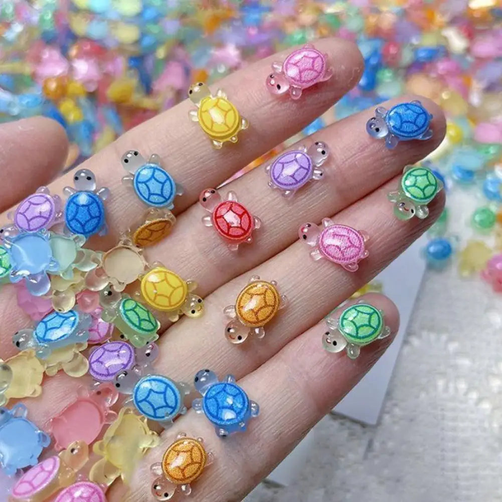 100Pcs Mixed Nail Art Resin Cartoon Little Turtle Series Rhinestones DIY Craft For Nail 3D Decorations Jewelry Oasis Select