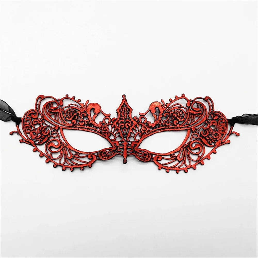Women Sexy Hollow Lace Masquerad Face Mask with Ribbon Princess Party Mardi Gras Cosplay Prom Props Costume Nightclub Eye Mask Oasis Select Red