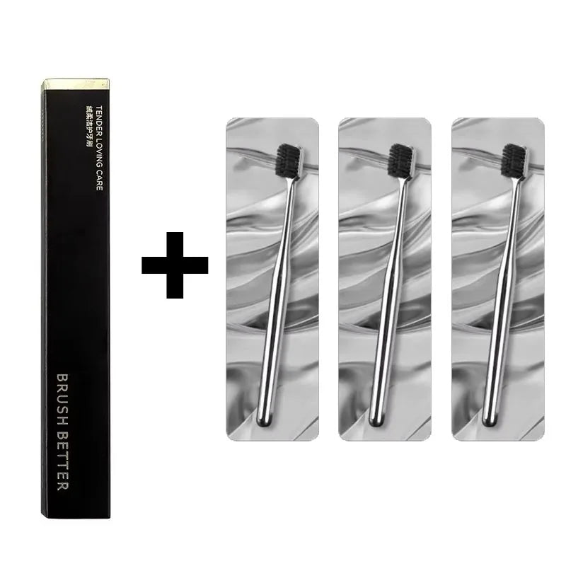 1/2/3/4pcs Advanced Luxury Adult Soft Bristle Manual Toothbrush Sensitive Gum Deep Cleaning Family Oral Care Travel Portable Oasis Select 3pcs Silver black