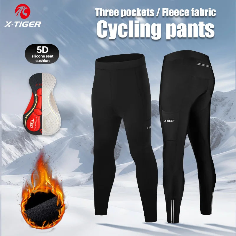 X-TIGER Men's Bike Pants Winter Warm Mountain Bicycle Tights With Back Pockets Coolmax 5D Gel Padded Cycling Long Trousers Oasis Select