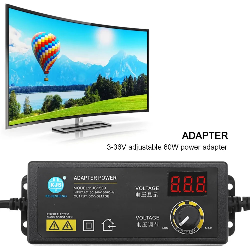 Adjustable Power Supply Adapter 3V-36V 2A 60W Power Adapter with Display Universal AC 220V To DC 12V Adapter Adjustable Charger Oasis Select