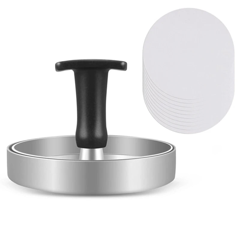 WISH Burger Press 100 Patty Papers Set Grill Press Non-Stick Hamburger Mold With Wax Patty Paper Sheets Meat Beef Cheese Oasis Select SilverBlack