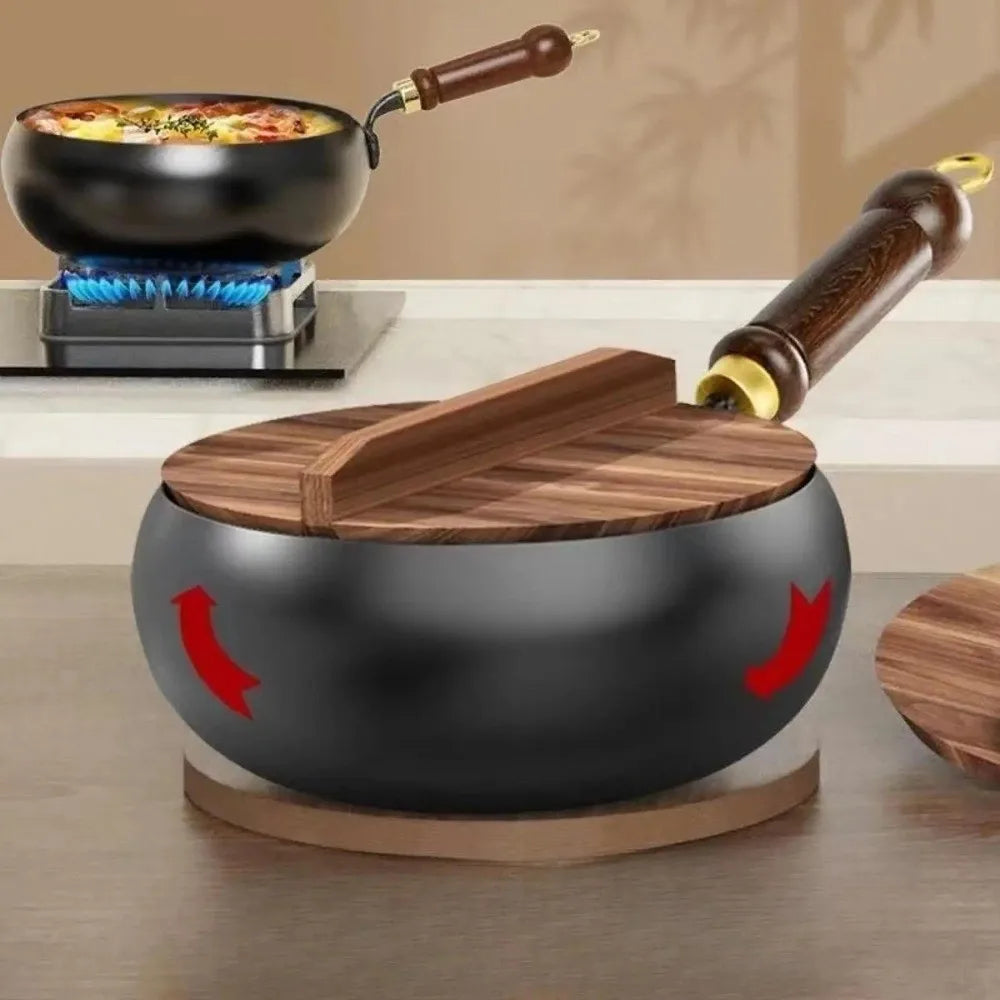 Wrought Iron Flat Bottom Wok – Uncoated Nonstick Stir Fry Pan