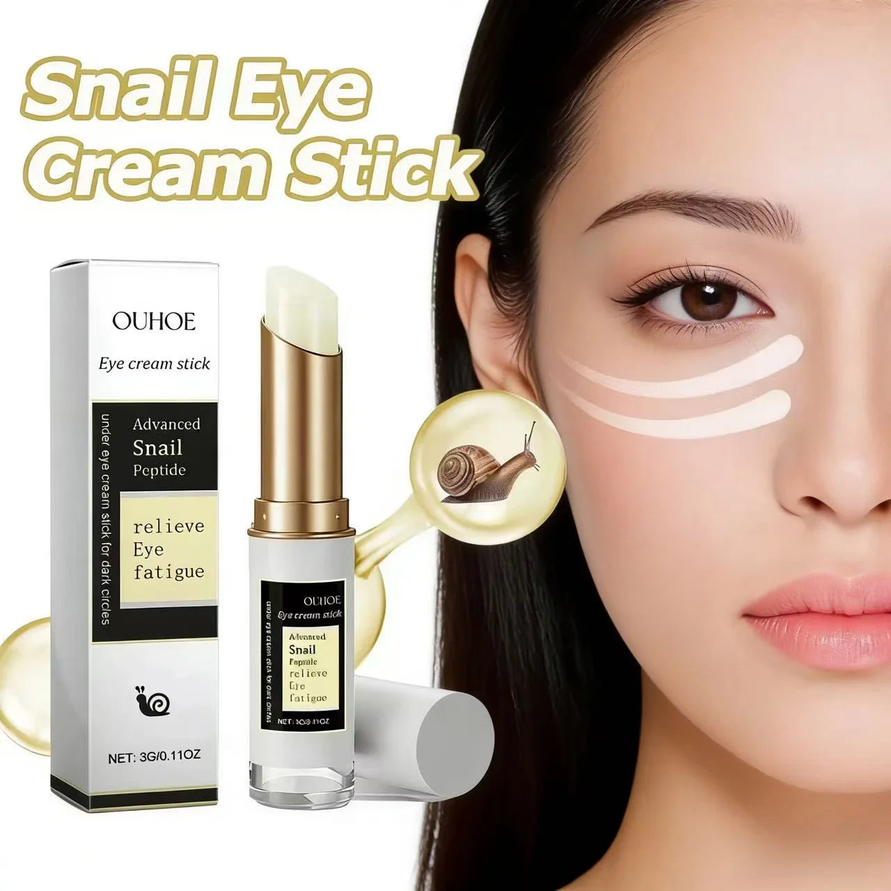 OUHOE Snail Peptide Eye Cream Stick Relieve Eye Fatigue, Dark Circles Puffiness Portable Under Eye Treatment for All Skin Types Oasis Select Default Title