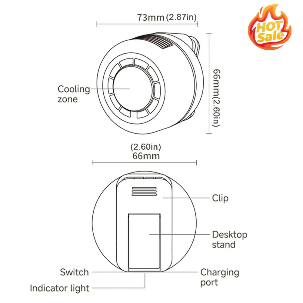 Silent Small Clip Fan 3 Speed Adjustable Cooling Fan 1800mAh Battery Type-C Rechargeable for Office Camping Travel Outdoor Oasis Select