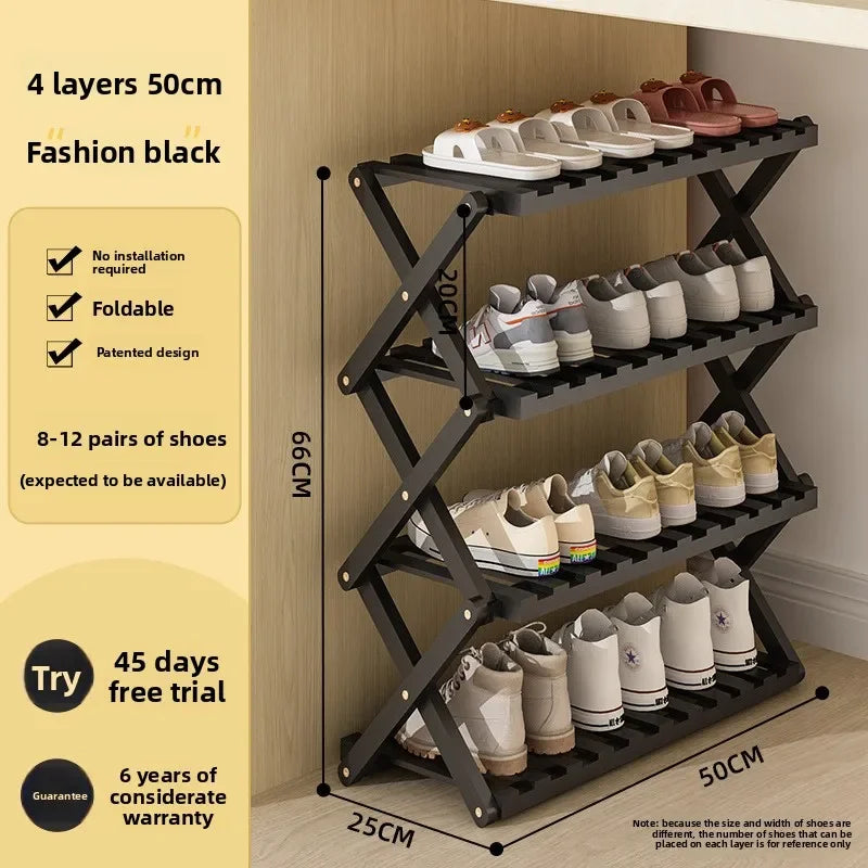 Simple shoe rack household door dormitory folding shoe rack free of installation shoe cabinet sturdy and durable Oasis Select 4C-50cm-black