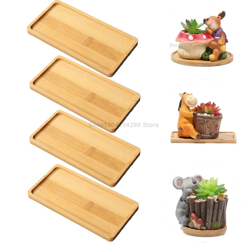 Flower Pot Trays Dish for Plant Vase Bamboo Tray Wooden Bottle Tray Bathroom Shampoo Shower Gel Organizer Jewelry Storage Tray Oasis Select Rectangle-4pcs