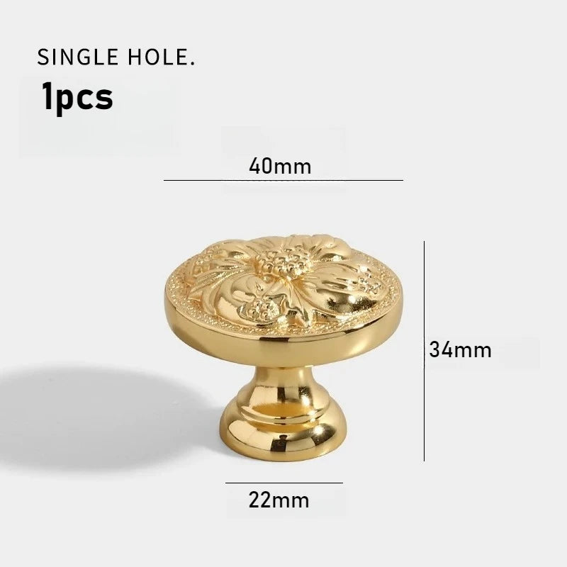 Brass Furniture Genuine Gold Plated Handle Cabinet Door Handle Drawer Light Luxury French European Gold High-end Single Hole Oasis Select Diameter 40mm 1pcs