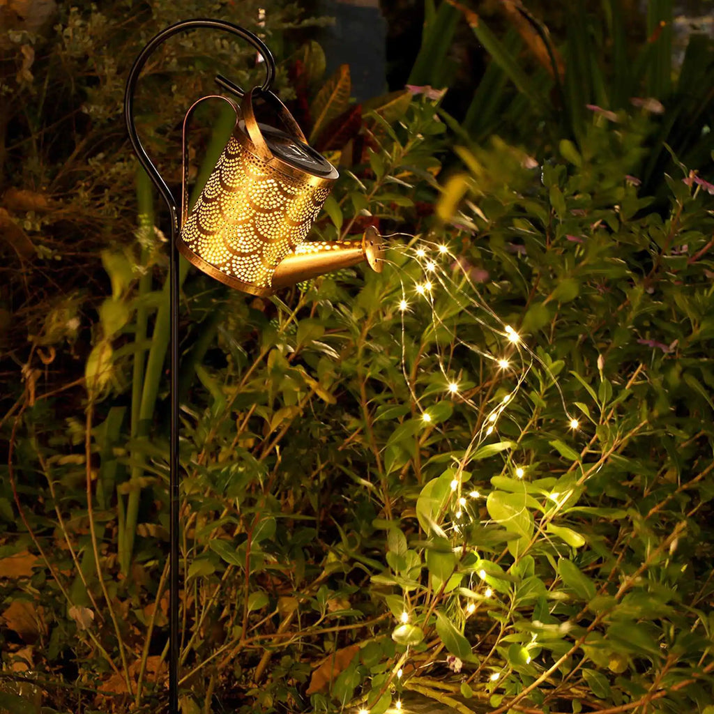 Solar Outdoor Hollowed-out Pattern Shower Kettle Light Golden Water Shower Star Kettle Light Oasis Select