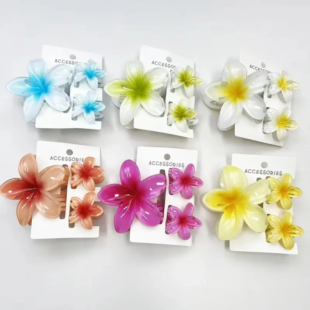 3Pcs/Set Colorful Gradient Hair Claws Plumeria Flower Acrylic Hawaiian Flower Hair Clip Hair Accessories Beach Oasis Select