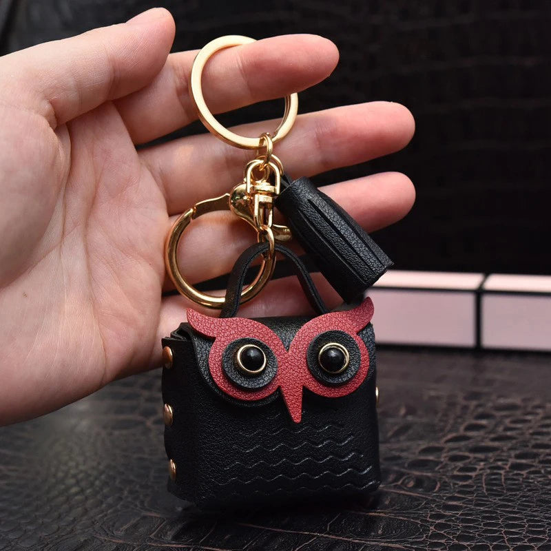 SXH 1PC Cute Key Bag Owl Coin Purse Mini School Bag Car Key Chain Pendant Lady Wallet Leather Coin Purses Coin Purse Keychain Oasis Select